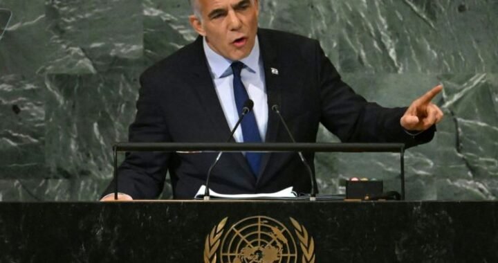 Israel's Prime Minister Yair Lapid addresses the 77th session of the United Nations General Assembly at the UN headquarters in New York City on September 22, 2022.